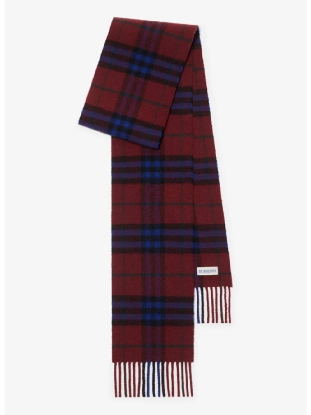Burberry Fringed Medium Check Double Face Cashmere Scarf Sash Red 8113374